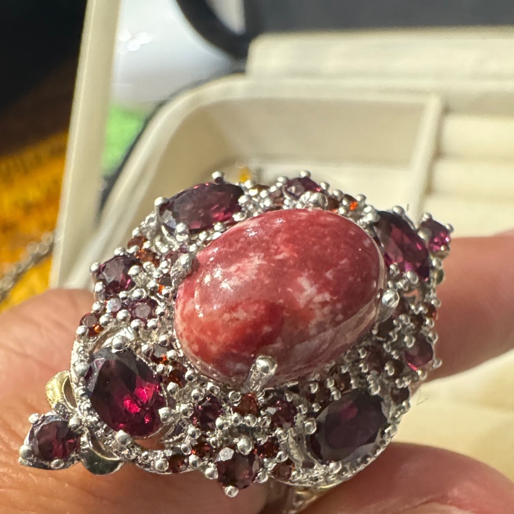 Elegant Silver and Gold Red Gemstone Ring
